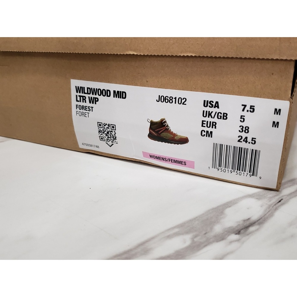 NEW 7.5 MERRELL WILDWOOD MID LEATHER WATERPROOF HIKING BOOTS FOREST GREEN BROWN - Picture 6 of 9